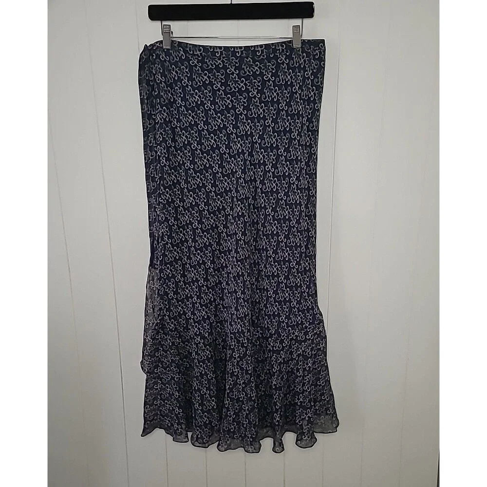 Sundance Silk Boho Wrap Skirt Womens Size 10 Blue Tan Floral Tie Waist Lagenlook